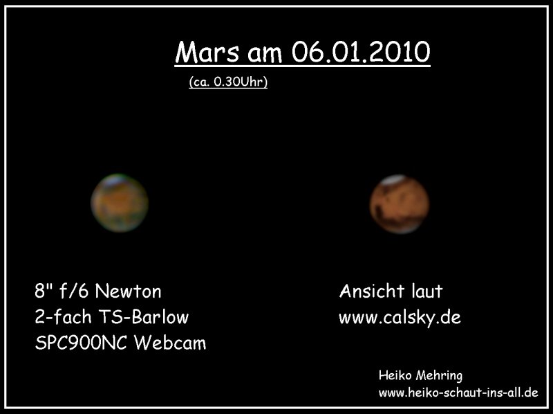 Mars - Januar 2010 - Vergleich mit Calsky